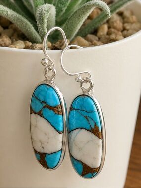Sterling Silver drop earrings Mint Dahlia Kingman Copper Turquoise